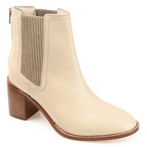 Journee Signature Womens Genuine Leather Tazlyn Round Toe Stacked Chelsea Booties - 1 of 4