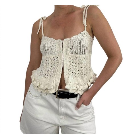 Women's Crochet Knit Ruffle Hem Tank Top - Sky to Moon - image 1 of 4