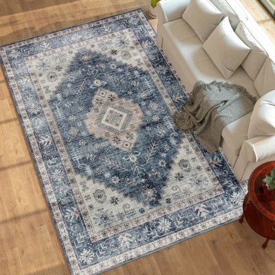 GlasFlength Rugs 8'x10' Vintage Waterproof Extra Large Area Rugs Carpet Non-Slip Rug Pads Washable Rug for Room, Multicolored, 120"*0.3"*96"