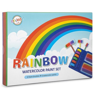 Rainbow Watercolor Paint Set with Foam Brushes, 12 Pieces