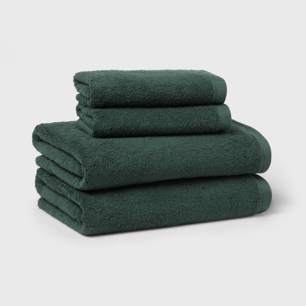 Photos - Towel 4pk Antimicrobial Assorted Bath and Hand  Set Dark Green - Room Essen