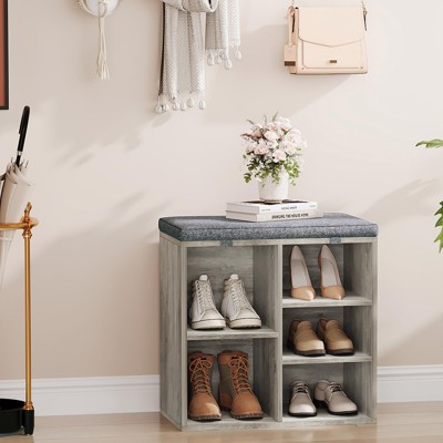 Shoe Bench with Padded Seat, Entryway Storage Bench with Adjustable Shelf, 3 Tier Shoe Rack with 10 Compartments