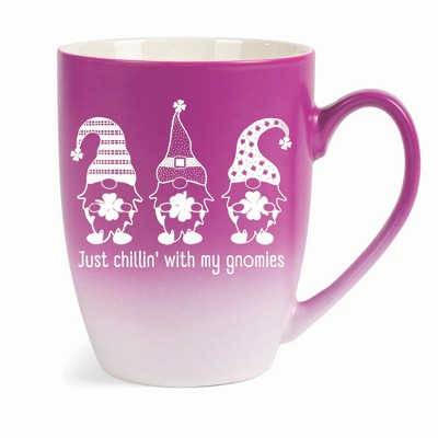 Elanze Designs Just Chillin' With My Gnomies Two Toned Ombre Matte 10 ounce New Bone China Coffee Tea Cup Mug, Pink and White