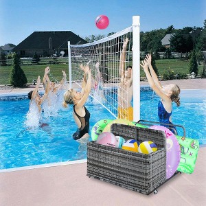 Outdoor Pool Toy Organizer, Waterproof PE Pool Float Storage, Rattan Poolside Storage Basket for Lifebuoy, Life Vests, Beach Balls - 1 of 4