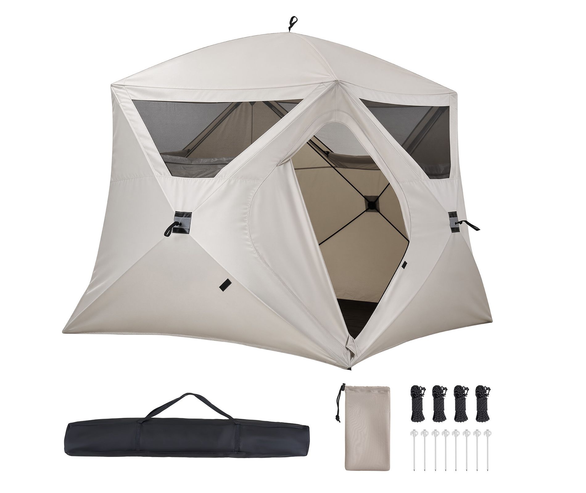 VEVOR Camping Tent, 4 Person Pop Up Instant Cabin Tent with Large Mesh Windows, 60 Seconds Easy Setup, Portable Cabin Hub Tents with Carry Bag, White