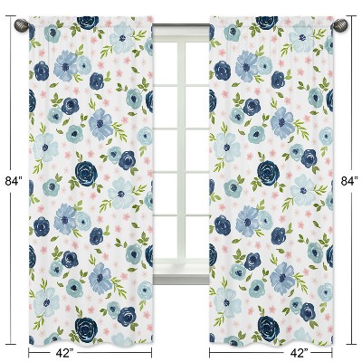 Blush Pink and Blue Floral Polyester Kids Window Panels