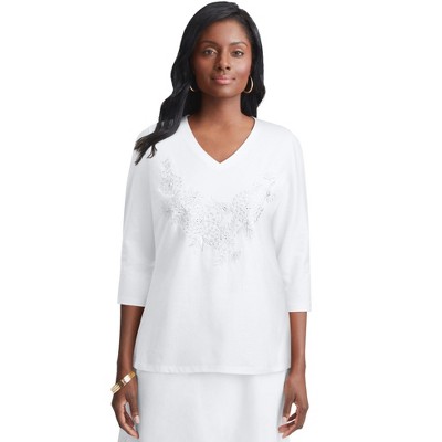 Jessica London Women's Plus Size Stretch Cotton Embroidered Tee