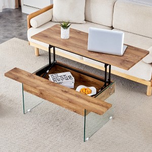 Lift-Top Coffee Table with Glass Legs, Modern Cocktail Table Sofa Side Table Storage Center Table, White/Black/Natural - ModernLuxe - 1 of 4
