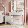 Makeup Vanity Desk with Lights, Mirror & Storage, Small Vintage Table Bench Set, Modern Fluted Dressing Table for Small Bedrooms Apartments - 4 of 4