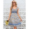 Clearlove Women's Summer Floral V Neck Flutter Sleeve Bohemian Smocked Casual Swing Mini Dress - 4 of 4