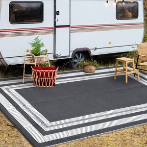 Modern Border Plastic Straw Rug, Large Outdoor Rug for Beach Pool Deck - 1 of 4