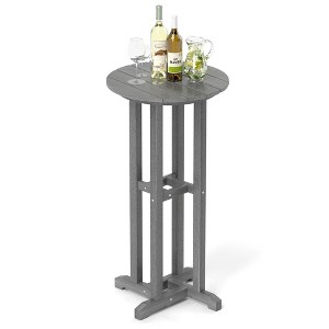 Tangkula 21.5" Round Bar Table Patio HDPE Bar Height Dining Table w/ Slatted Tabletop - 1 of 4