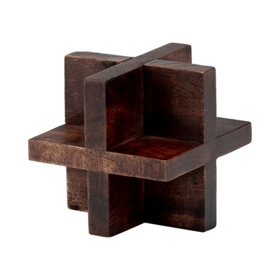 Wood Geometric Sculpture - Rustic Handcrafted Decorative Object for Shelf, Desk, or Table - Wooden Accent for Home & Office