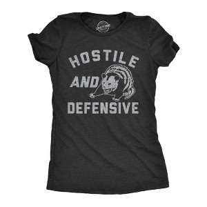 Womens Hostile And Defensive T Shirt Funny Fearful Possum Joke Tee For Ladies - Crazy Dog Women's T Shirt - 1 of 4