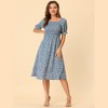 Allegra K Women's Cottagecore Floral Square Neck Puff Sleeves Summer Midi Smocked Dress - 3 of 4