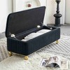CAVINAS Velvet Storage Ottoman Bench,Upholstered Ottoman with Gold Embroidery Footstool for Living Room,Bedroom,Beige/Black - 4 of 4