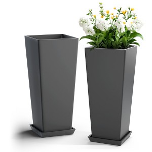 TOAOTBNBO Tall Planters Set of 2, Durable Planter with Drainage Holes and Bottom Tray, Large Plants Pots for Garden and Patio - 1 of 4