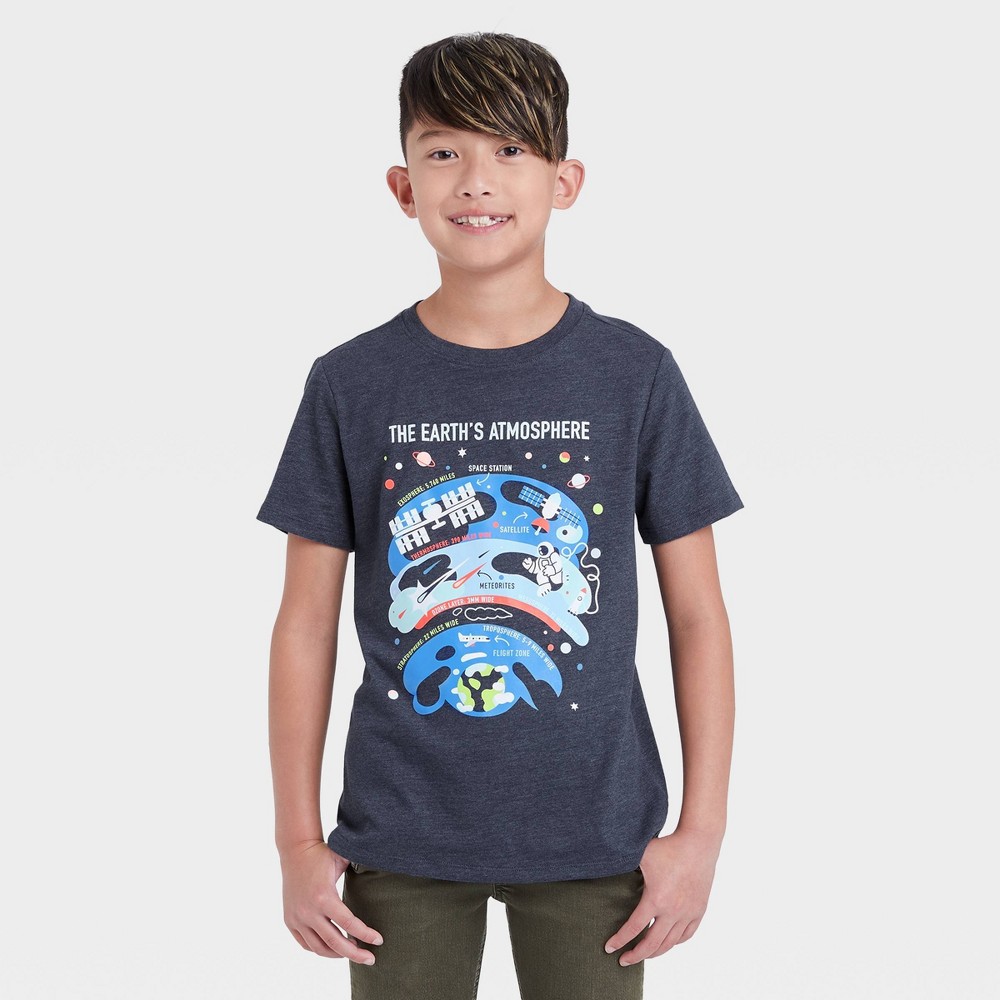 (( Case of 12pcs)) Boys' 'The Earth's Atmosphere' Graphic Short Sleeve T-Shirt - Cat & Jack Navy M, Blue