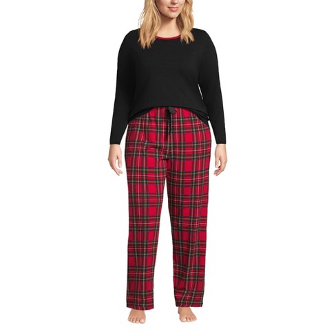 Lands' End Women's Plus Size Knit Pajama Set Long Sleeve T-shirt And Pants  - 2x - Rich Red Multi Tartan : Target