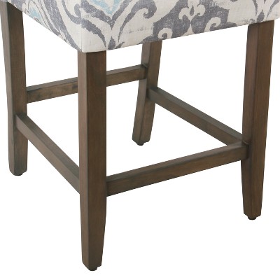 Suri Blue Upholstered 24" Counter Height Barstool with Wood Legs