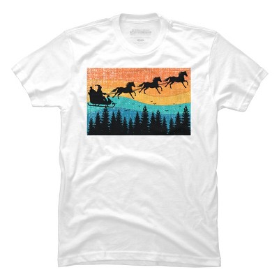 Men's Design By Humans Retro Christmas Horse Riding Santa Vintage 70s 80s Xmas By pahari T-Shirt