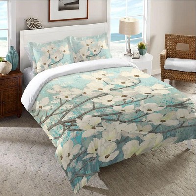 Laural Home Dogwood Blossoms Queen Duvet Cover