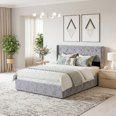 Lyngins Upholstered Storage Bed Frame – Hydraulic Lift Platform Bed with Headboards, Fabric Storage Beds for Bedroom (No Box Spring Needed)