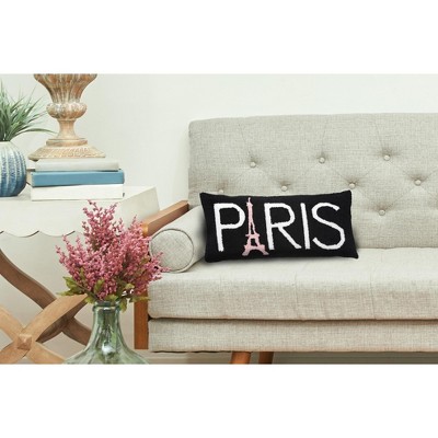 Paris Black and White Hooked Throw Pillow