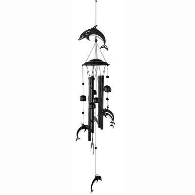 35" Black Metal Dolphin-Themed Weather Resistant Wind Chimes
