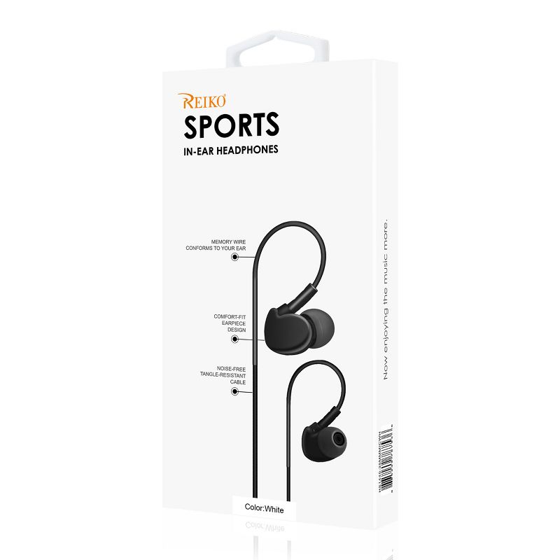 Reiko UNIVERSAL SPORT STEREO EARPHONES W. TANGLE FREE NOODLE CABLE AND MIC - WHITE, 3 of 4