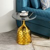 Okak Round Side Table with Iron Round Tray, End Table with Gold Metal Hammer Pattern Pedestal, Small Table for Sofa Side, Table Side, Bed Side, Gold - 3 of 4