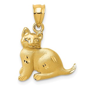 Black Bow Jewelry 14k Yellow Gold Satin and Polished, Diamond Cut Cat Pendant - 1 of 4
