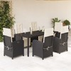 vidaXL - 7 Piece Black Poly Rattan Patio Dining Set with Adjustable Cushioned Chairs and Tempered Glass Table for Outdoor/Garden/Balcony Use - 2 of 4