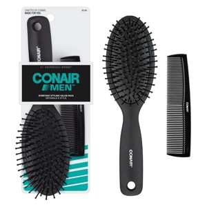 Conair for Men Black Cushion Hairbrush & Combo Set - 2ct - 1 of 4