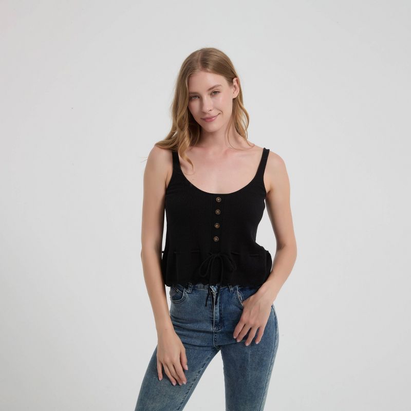 Women's Scoop Neck Buttoned Tank Top - Universal Thread™ Black XS
