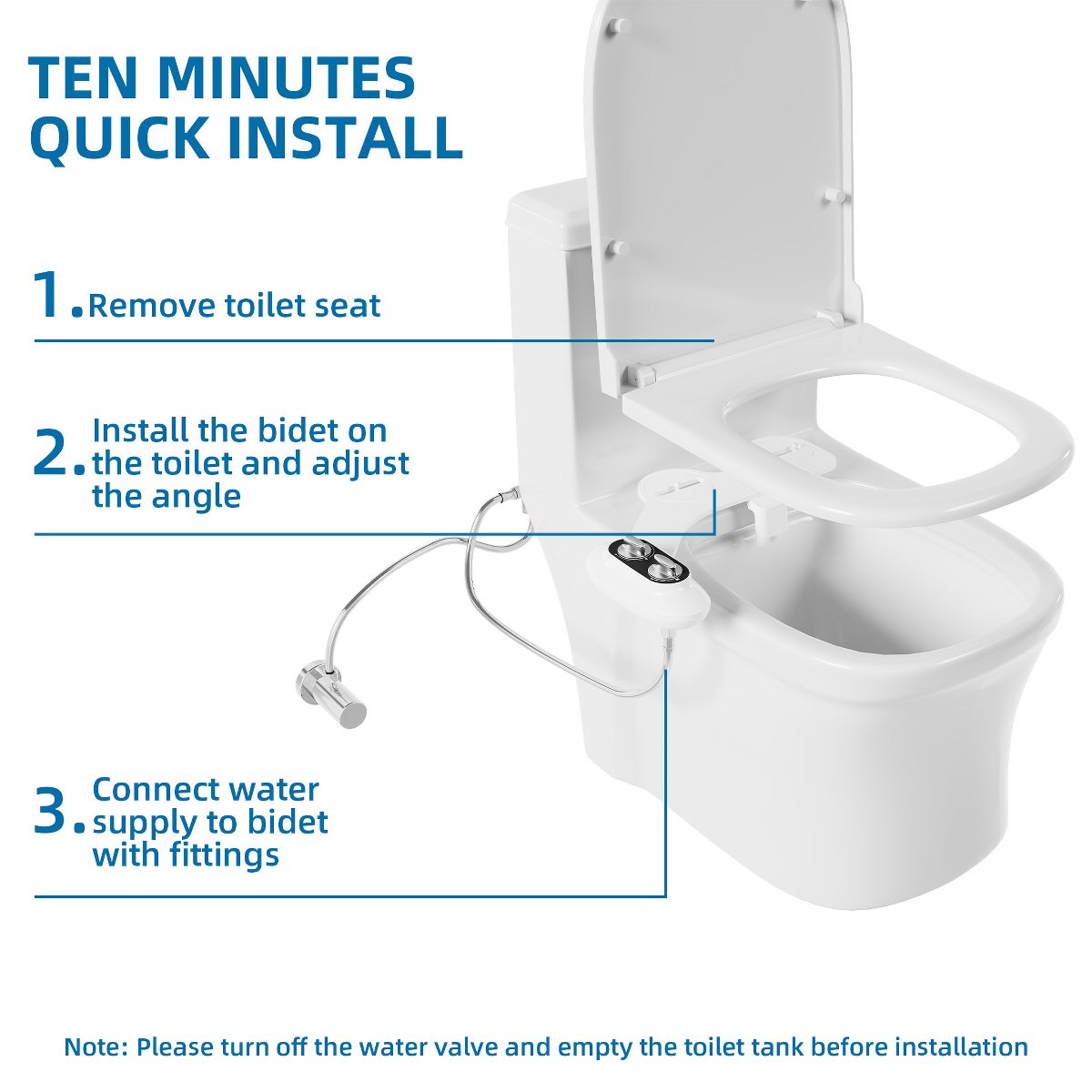 Non-Electric Bidet Attachment for Toilet – Dual Nozzles for Front & Rear Wash, Adjustable Cold Water Pressure, Self-Cleaning, Easy Installation - thumbnail 5