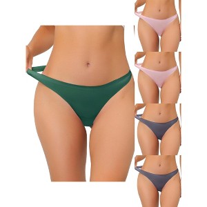 Allegra K Women's Unlined Satin Invisible Bikini 5 Packs Soft No-Show Thongs - 1 of 4