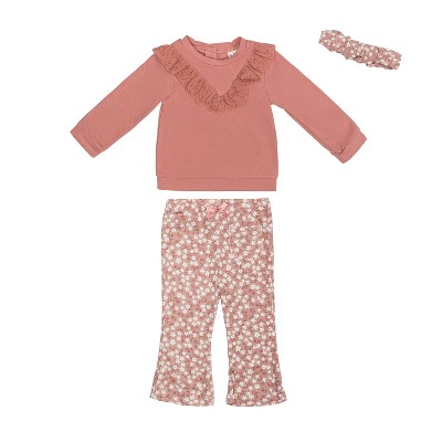 Nicole Miller Toddler Girls 3 Piece Fleece & Pants Set, Ash Rose