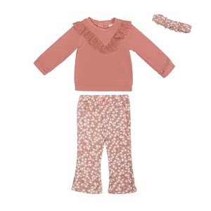 Nicole Miller Toddler Girls 3 Piece Fleece & Pants Set, Ash Rose - 1 of 3
