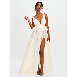 Calleigh Off White Flare Beaded Belt Maxi Gown - L / US 10-12