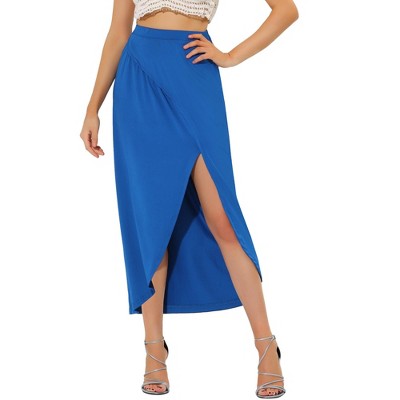 Allegra K Women's Split Ruched High Waist Summer Beach Maxi Skirts