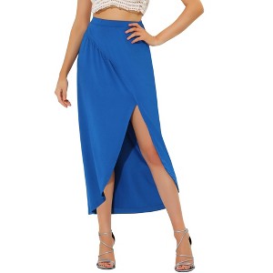 Allegra K Women's Split Ruched High Waist Summer Beach Maxi Skirts - 1 of 4