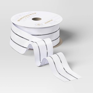 Christmas Candy Cane Wishes Premium Ribbon White Satin Silver Metallic Stripes - Wondershop™ - 1 of 3