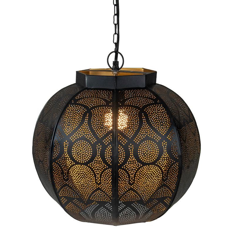 Northlight 14.5" Black and Gold Moroccan Style Hanging Lantern Ceiling Light Fixture, 4 of 5