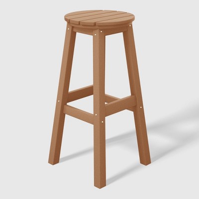 Teak 29" Backless HDPE Outdoor Bar Stools, Set of 2