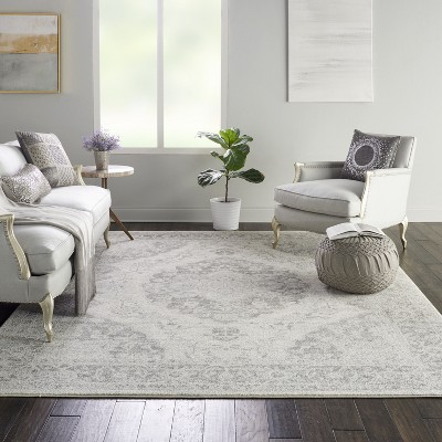 Ivory and Grey Synthetic Rectangular 6' x 9' Area Rug