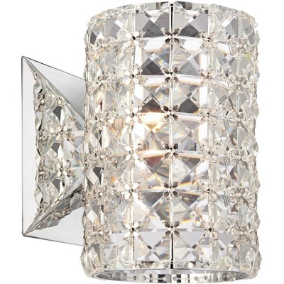 Vienna Full Spectrum Modern Wall Light Sconce Chrome Hardwired 6 1/2" High Fixture Crystal Cylinder for Bedroom Bathroom Hallway