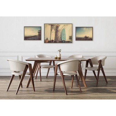 Gray Coastal Beach Surfboards and Surfers Framed Canvas Art Set