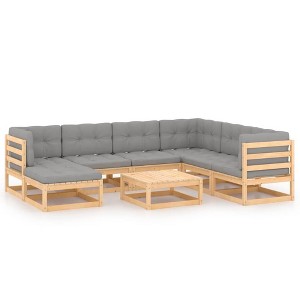 vidaXL Patio Furniture Set 8 Piece Outdoor Sectional Sofa Solid Wood Pine - Natural With Cushions - 1 of 4