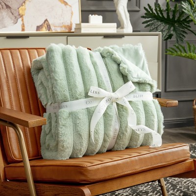 Cozy Bliss Faux Fur Plush Decorative Blanket,Cozy Warm Striped Throw